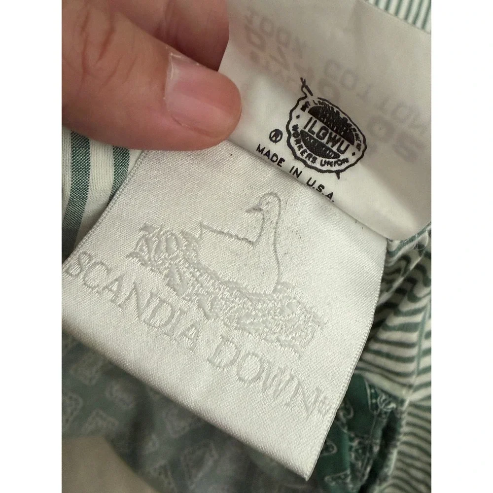 Vintage Scandia Down 3pc Sheet Set Queen Green Geometric Striped USA Made Cotton